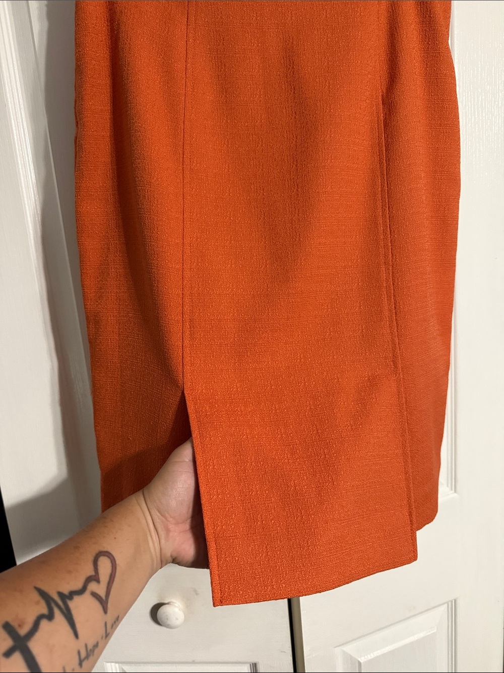 Kasper Orange Open-Front Textured Skirt Suit - Picture 9 of 12